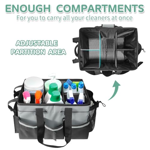 Boczif Cleaning Caddy Bag Wearable, Supplies Organizer With Handle, Shoulder Straps & Detachable Divide, Tool Organizers Tote for Cleaners & Housekeepers (Grey) - color: Grey