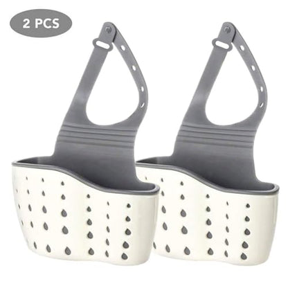 EC ELEGANTCHARM Kitchen Sink Caddy Sponge Holder Silicone Plastic Soap Holder Hanging Ajustable Strap Faucet Caddy with Drain Holes for Drying - color: Beige-2 Pack
