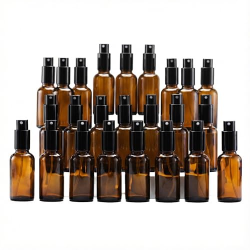 YIZHAO Amber Glass Spray Bottles 1oz, with Small Fine Mist Spray, Metal Cap, Refillable for Essential Oil,Travel,Cleaning,Perfume,Aromatherapy,Makeup – 24 Pcs - color: Amber, size: 30ml-24