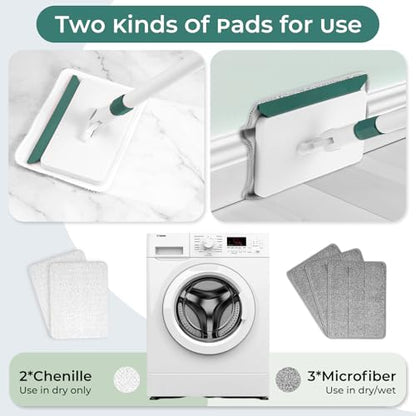 Baseboard Cleaner Tool with Handle, 60" Extendable Long Handle Baseboard Cleaner with 5 Reusable Pads for Baseboards Cleaning, Ceiling, Wall, Floor, Bathroom, Kitchen - size: Green