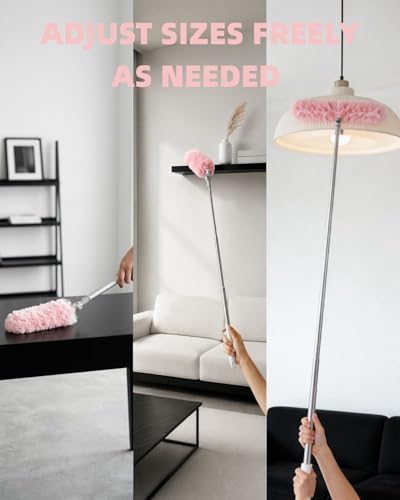 50 PCS Duster Refills with 6 FT Extendable Handle, Heavy Duty Duster Refills Kit Compatible with Swiffer, 360 Disposable Microfiber Duster Pads for Ceiling Fan, Blind & Hard to Reach Areas Cleaning