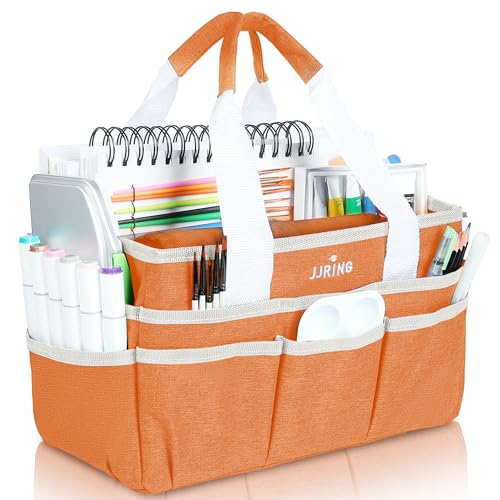 JJRING Craft Organizer Tote Bag, Art Storage Caddy with Multiple Pockets, Orange Sewing Bag for Art, Craft, Scrapbooking, School, Medical, and Office Supplies Storage - color: Orange, size: Small