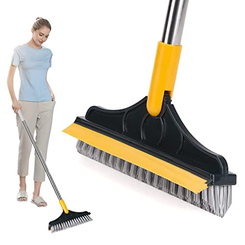 2 in 1 Tiles Cleaning Brush, Bathroom Cleaning Brush with Wiper, Bathroom Brush with Long Handle, 120° Rotate Bathroom Floor Cleaning Brush (Pack of 1) (Tiles Cleaning Brush) - color: Tiles Cleaning Brush