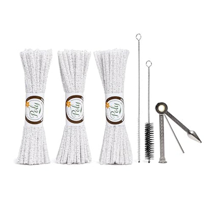 Pipe Cleaners Tool Set | 132 Hard Bristle Pipe Cleaners Bulk, 2 Nylon Bristle Brush, Tamper Tool | Nylon Bristles for Extra Scrub | Absorbent Cotton | Pipe Cleaners for Cleaning | Chenille Stems - size: Hard Bristle Pipe Cleaners Tool Set