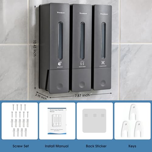 Shampoo and Conditioner Dispenser,Shower Dispenser 3 Chamber No Drill,Shower Soap Dispenser Wall Mounted for Bathroom Hotel with Upgrade Pump Head,3 * 400ml, (Gray 3 Chamber) - color: Gray 3 Chamber