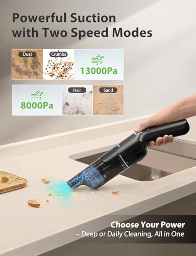 Cordless Handheld Vacuum,15KPA Powerful Car Vacuum,2-Speed,2 Charging Methods,Wireless Charger,Ergonomic Handle,Portable Rechargeable Vacuum Cleaner for Car,Home