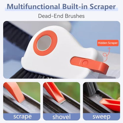 2 in 1 Groove Cleaning Brush, Window Track Cleaning Tools with Hard Bristles and Hidden Scraper, Crevice Brush for Sliding Door Track, Window Seal and Sill (Gray-2Pcs) - color: Gray-2pcs