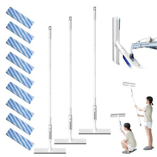 Atlodas Squeegee for Window Cleaning with Spray, Squeegee Window Cleaning Kit with Sprayer, 46-inch Extension Pole, Dual Side Mist Retractable Window Removable Glass Cleaning Mop (3 pcs) - color: 3 Pcs