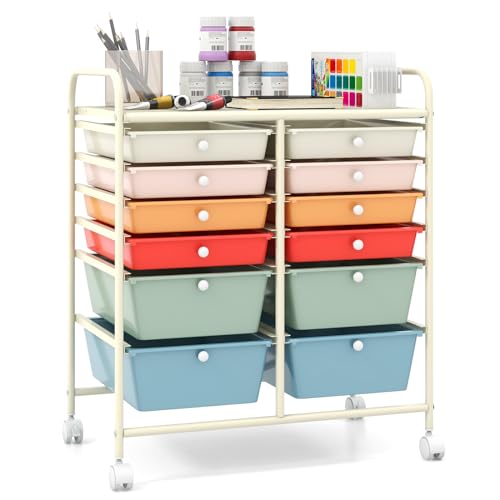 Giantex 12 Drawer Rolling Storage Cart Tools Scrapbook Paper Office School Organizer (Macaron) - color: Macaron, size: 12 Drawer-25"x15"x29.5"