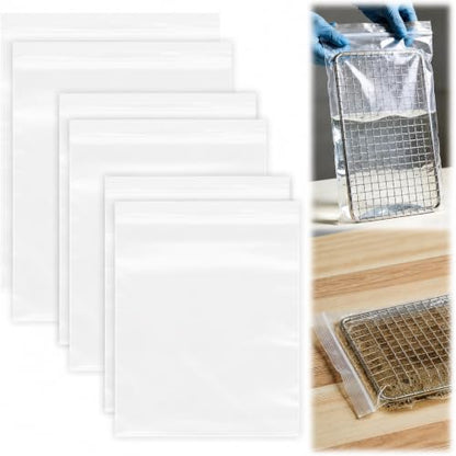 6 Pack Oven Rack Cleaning Bags, 3 Sizes Heavy Duty No Scrub Soaking Bags for Oven Racks, Grill Grates & BBQ Racks, Reusable Leak-Resistant PE Bags, No Cleaner Included