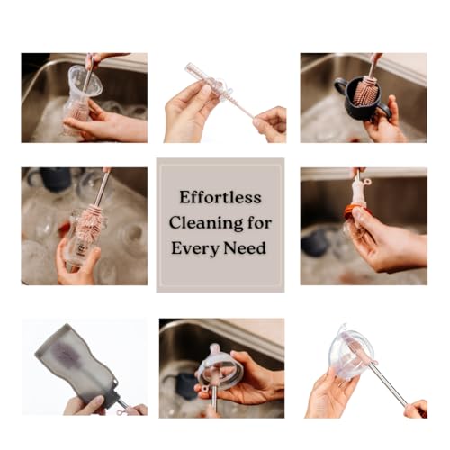 Haakaa Silicone Cleaning Brush Kit – Household Cleaning Brushes for Bottles and Crevices – Food-Grade Silicone: Dishwasher Safe (Kit-Mist Blue) - color: Kit-mist Blue