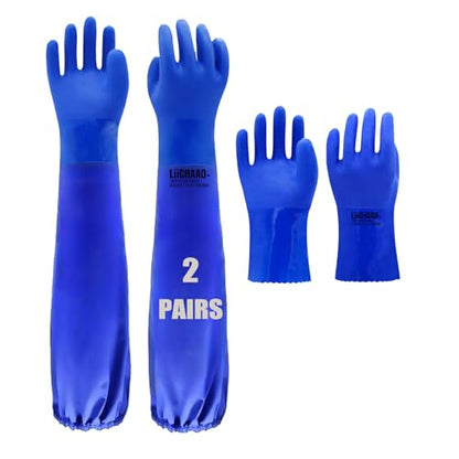 LIICHAAO 2 Pairs-Long waterproof gloves,Cleaning Poison ivy gloves,Aquarium pool,Long elbow Resistant Abrasion (2 Pairs Matching style (XL))