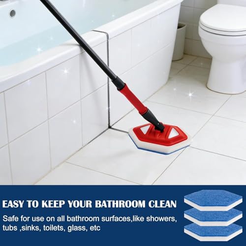 4 Pack Mop Refill Pads Compatible with Vileda Bath Magic Bathroom & Tub Mop, Triangle Sponge Scrubber Replacement for Cleaning Tiles, Glass Doors, and Corners