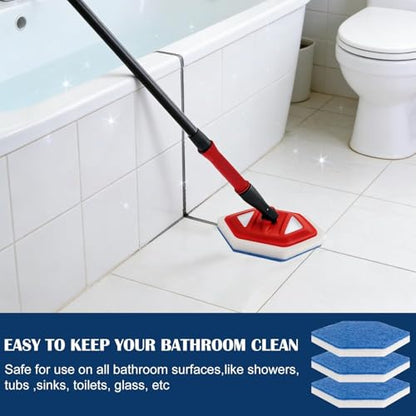 4 Pack Mop Refill Pads Compatible with Vileda Bath Magic Bathroom & Tub Mop, Triangle Sponge Scrubber Replacement for Cleaning Tiles, Glass Doors, and Corners