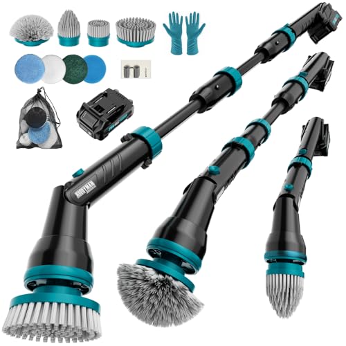 Alloyman 1200RPM Electric Spin Scrubber, 20V Replaceable Battery, Shower Cordless Cleaning Brush, Power Scrubber for Cleaning with 8 Brushes for Bathtub/Tub/Tile/Floor - color: Blue