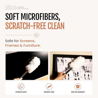 milema Picco 360 Double-Sided Microfiber Duster Cleaning Kit (White, 1 Short Handle, 23 Refills) - size: 1 short handle, 23 refills