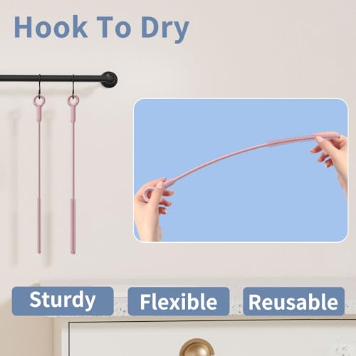 Reusable Silicone Straw Cleaner Brush Set, 2-Pack Extra Long Straw Cleaning Brush for Metal Glass Water Bottle Drinking Straws, Flexible&Bendable Design, Dishwasher Safe, 6mm & 8mm Diameter - color: Light Pink