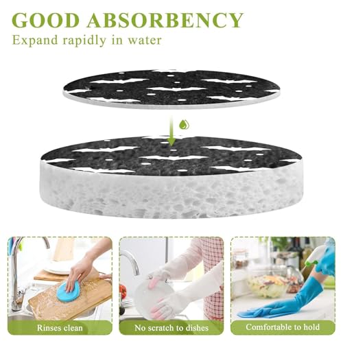 Bats Flying Halloween Dish Scrub Sponges Kitchen Non Scratch Reusable Compressed Cellulose Sponge Hanging for Household Cleaning Washing Dishes Pots and Pans 3 Pack - color: Pattern18