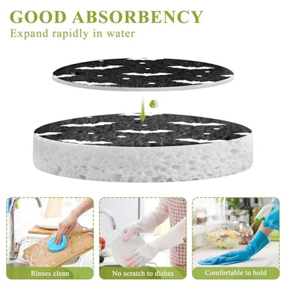 Bats Flying Halloween Dish Scrub Sponges Kitchen Non Scratch Reusable Compressed Cellulose Sponge Hanging for Household Cleaning Washing Dishes Pots and Pans 3 Pack - color: Pattern18