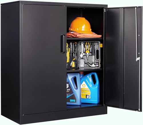SISESOL 36 inch Metal Storage Cabinet with Doors and Shelves,Small Garage Storage Cabinet with Lock,Black Metal Cabinets with Locking Doors for Home,Office,Short Garage Cabinets - color: Black, size: 36"H -2 Door -4 Tier