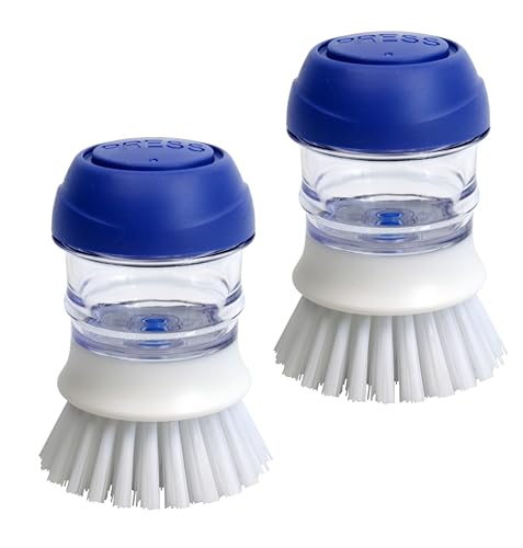 CELOX 2 Pack Dish Brush with Soap Dispenser for Kitchen Cleaning, Kitchen Brush for Dish Pot Pan Sink Cleaning - color: White and Blue Brush, size: 2 Pack