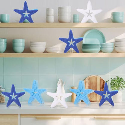 Tioncy 12 Pack Starfish Kitchen Sponges Bulk Dual Sided Scrubber Sponges Dishwashing White Blue Kitchen Cleaning Accessories for Household Supplies