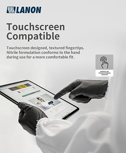 LANON 6-mil Black Nitrile Disposable Gloves, Food-Safe, Powder-Free, Heavy-Duty, Textured Fingertips, Latex-Free, Large - size: Large (Pack of 1000)
