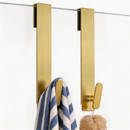 Shower Door Hooks 10 Inch,Extended Heavy Duty Shower Hooks for Towels,Over the Towel Hooks for Bathroom Frameless Glass Door (Gold,2 Pack) - color: Gold, size: 10 Inch-For 3/8" Thick Glass (2 Pack)