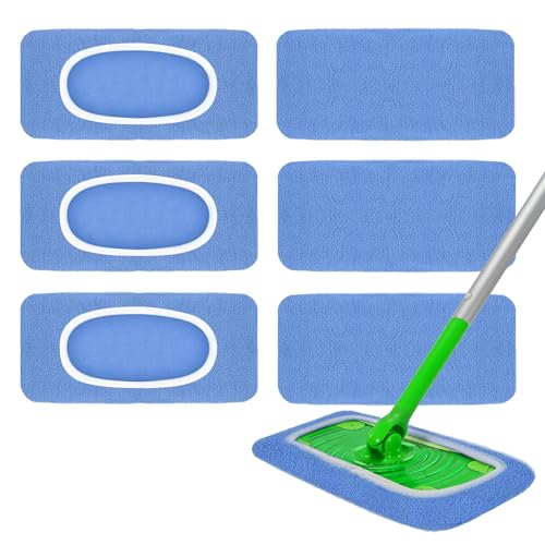 6 Pack Reusable Microfiber Mop Pads - Compatible with Sweeper, Reusable Mop Pads, Washable Dry Cloths & Wet Pads Refill for Hardwood Laminate Tile Floor Cleaning (6, Blue, M) - color: Blue