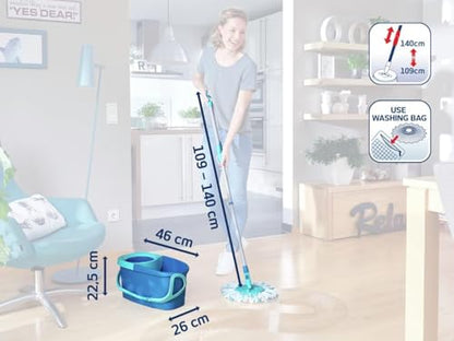 Leifheit Clean Twist Disc Mop Ergo Mop and Bucket, Floor Mop with Moisture-Controlled Spin Mop, Easy-Steer 360 Joint Microfibre Mop Head, 33cm Wide, Twist Mop - style: Clean Twist 2.0
