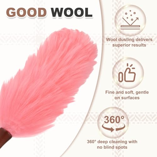 uxcell Wool Duster, 20.5" Natural Feather Cleaner Household Cleaning Duster with Solid Wooden Handle for Cleaning Fans Window Blinds Shelves Furniture, Pink - color: Pink, size: 20.5"
