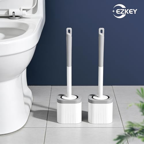 Toilet Brush, 2 Pack Compact Toilet Bowl Brush and Holder Set with Nylon Bristles Toilet Cleaner Brush Hidden Toilet Scrubber Brush for Bathroom Cleaning, Grey & White - color: Grey White-2p