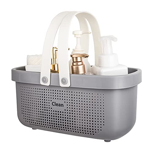 JiatuA Plastic Storage Basket with Handle Portable Shower Caddy Tote Organizer Basket Bin for Bathroom Kitchen Dorm Room Bedroom, Gray - color: Grey, size: Large