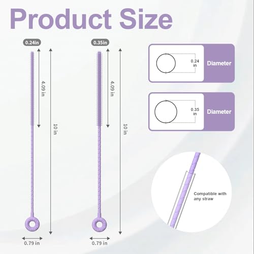 YOTIME Silicone Straw Cleaner Brush, 2 Pcs Reusable Straw Brush(6mm+9mm) for Cleaning Narrow & Wide Straws, Tumblers, Purple - color: Purple