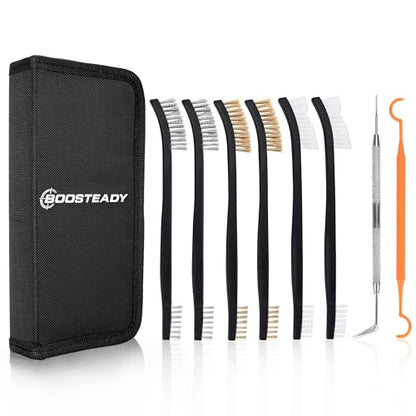 BOOSTEADY Gun Cleaning Brush & Hook Kit in Zippered Organizer Carry Case (8 Pieces) - Double End Brass Steel Nylon Bristle Brushes & Metal Polymer Hooks - color: 6 Brushes+1 Steel Ends Hook+1 Plastic Hook