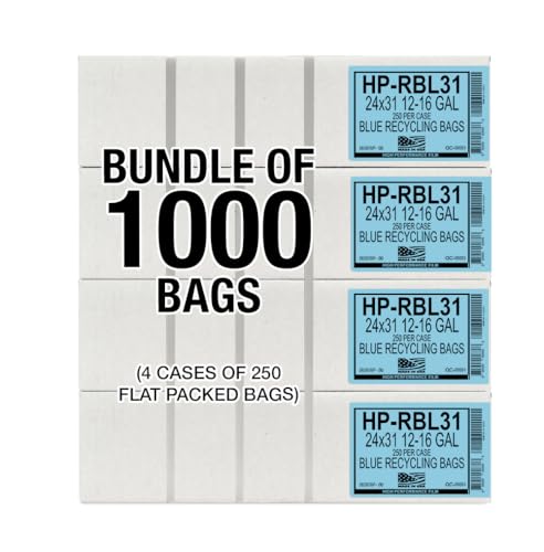 Aluf Plastics 12-16 Gallon 1.2 MIL (eq) Blue Industrial Strength Trash Bags - 24" x 31" - Pack of 1000 - for Industrial, Home, & Recycling - style: 12-16 Gal, 1.2 Mil Equiv, 1000 Count
