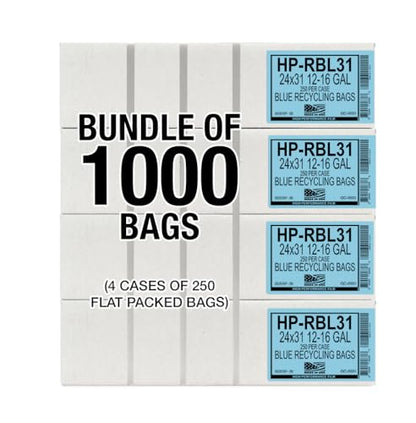 Aluf Plastics 12-16 Gallon 1.2 MIL (eq) Blue Industrial Strength Trash Bags - 24" x 31" - Pack of 1000 - for Industrial, Home, & Recycling - style: 12-16 Gal, 1.2 Mil Equiv, 1000 Count