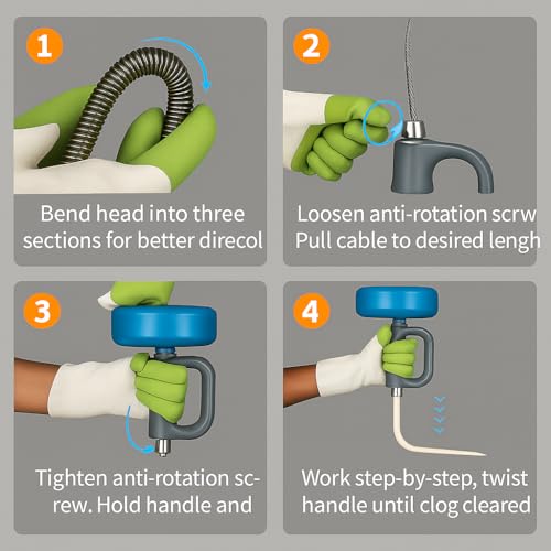 50 FT Drain Snake Hair Drain Clog Remover, Manual Or Powered, Plumbing Snake With Drill Adapte,Unclog Sink Drain Tool, Drain Auger for Toilet、Shower、Kitchen、Sink, No Auto Retract Or Feed, Blue - color: Blue