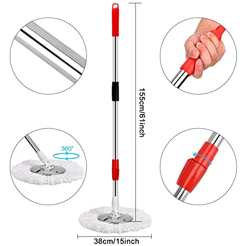 Mop and Bucket Set, 360° Spin Mop and Bucket with Wringer Set and 3 Microfiber Mop Refills, Stainless Steel 61" Extended Handle Spinning Mop Bucket System for Floor Cleaning - color: Black-1