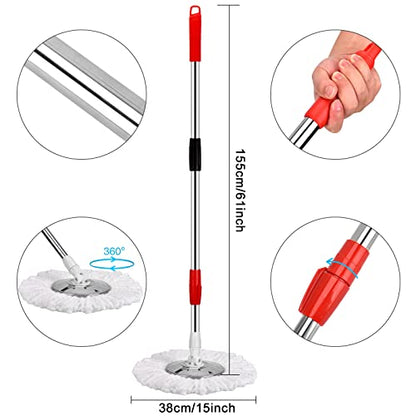 Mop and Bucket Set, 360° Spin Mop and Bucket with Wringer Set and 3 Microfiber Mop Refills, Stainless Steel 61" Extended Handle Spinning Mop Bucket System for Floor Cleaning - color: Black-1