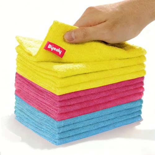 12-Pack Microfiber Cleaning Cloth, 11.5x11.5 Microfiber Towels for Cars, Dishes & House, for Detailers, Chefs & Efficient Home | Scratch-Free, Lint-Free, Ultra Absorbent(Yellow/Pink/Blue) - color: Blue/Yellow/Pink