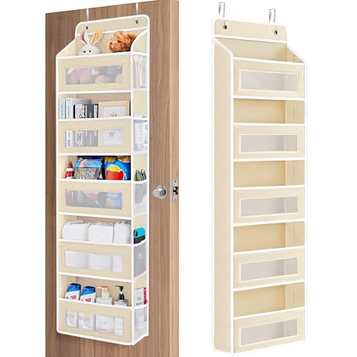 JARLINK Over The Door Organizer Storage, 5 Shelf Hanging Door Organizer with 5 Large Capacity Pockets, Anti Tilt 44 lb Load Behind Door Storage for Bedroom, Bathroom, Pantry, Nursery, (Beige) - color: Beige, size: 1 Pack