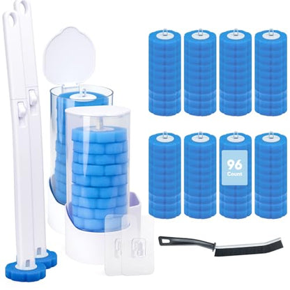 2 Pack Disposable Toilet Brush and Holder Set, Wall Mounted Toilte Wand Kit, Disposable Bowl Ceaner Wand and Caddy with 96 Refills for Closestool Cleaning