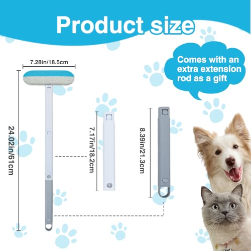 Pet Hair Remover 4 in 1, Reusable Long Handle Dog Hair Remover Brush, 24Inch Reusable Lint Brush for Dog and Cat Hair, Washable Lint Cleaner on Couches, Carpets, Car Seat, Clothes, Bedding