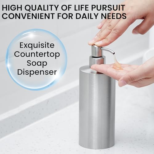 Teenyyou 2 Pcs 18.6 Oz/550 ml Large Stainless Steel Soap Dispenser Countertop Liquid Hand Soap Pump Bottle Rust Proof Metal Dispenser for Countertop Bathroom Kitchen Hand Dish Lotion(Round) - size: 18.6 oz, style: Round