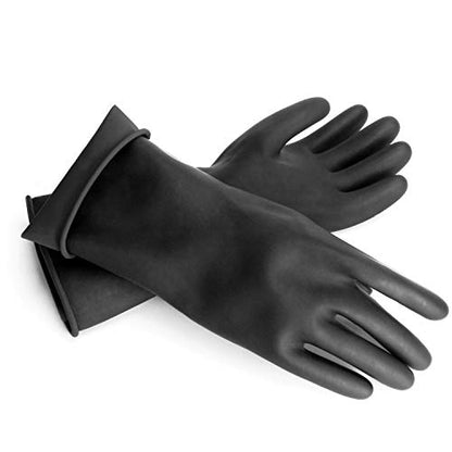 Chemical Resistant Gloves, 14" Long Black Waterproof Alkali/Acid/Oil Resistant Reusable Heavy Duty Rubber Gloves for Cleaning, Dishwashing, Gardening - color: Reversible, Black+black, size: L-1Pair