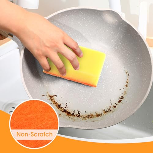 Tioncy 100 Pcs Individually Wrapped Sponges Bulk Kitchen Orange Non Scratch Scrub Sponges Dual Sided Cleaning Scrubber for Household Washing Dishes, Pots, Pans, Sinks, Stoves, Appliances, Car, Bike - color: Orange
