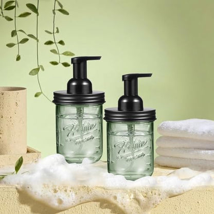 SheeChung Mason Jar Foaming Soap Dispenser, Stainless Steel Lid, BPA Free Pump, Green Glass Foam Hand Soap Dispenser, 16Oz Refillable Liquid Foam Dispenser Bottle for Bathroom Kitchen, Dish Soap-Black - color: Wide Mouth, Black-1 Pack