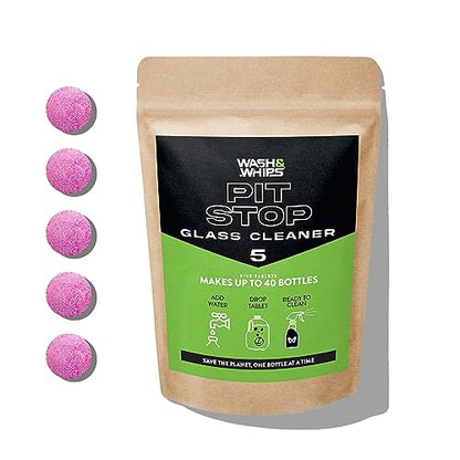 WASH&WHIPS Glass Cleaner Tablets (Makes 5 Gal/20L/40 Bottles) - Streak-Free, Cleans Glasses, Windows, Windshields - Car, Office, Home & Kitchen (5 count, Pink Tablets) - color: Pink