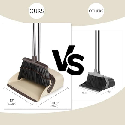 Broom and Dustpan Set, Dustpans with Broom Combo for Home, Heavy Dust Broom and Dustpan Combo, Long Handle Dust Pan and Broom Set for Kitchen, Office, Pet Hair,Beige, Pack of 1 - color: Beige